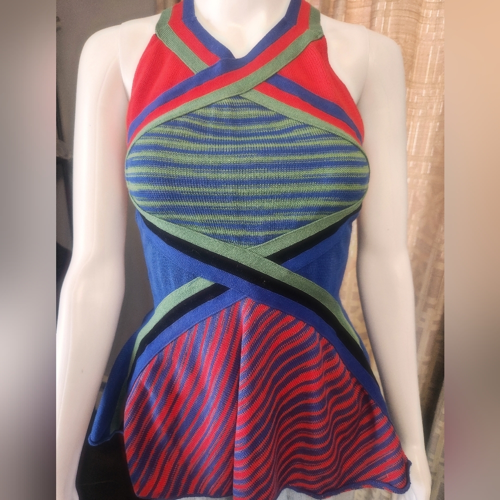 Missoni Bandage Stripe Halter Peplum Top Size S/M